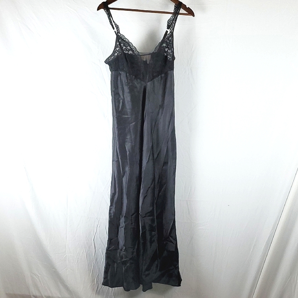Vintage Gold Label Victoria's Secret Black Satin Maxi‎ Slip Dress